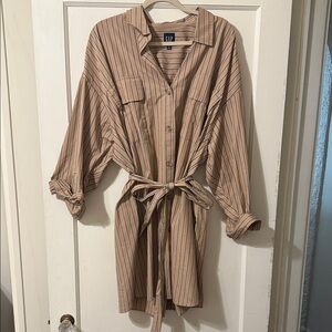 GAP Tan and Black Striped Shirt Dress